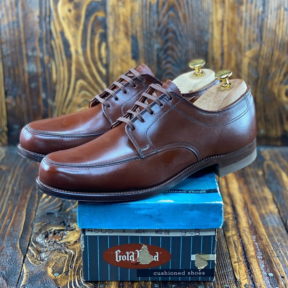 Rare Vtg New 1960s Gold Bond Men Brown Leather Dress‎ Shoes Moc Toe Size 9.5 B